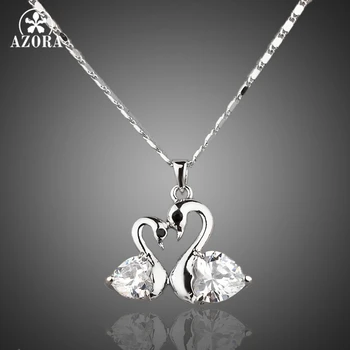

AZORA White Gold Color Stellux Austrian Crystal Big goose and little goose connected Pendant Necklace TN0004