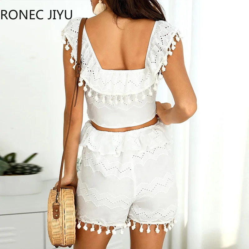 Выдалбливают Кружева Pom Poms Peplum Playsuit для женщин 2019|Комбинезоны c шортами| |