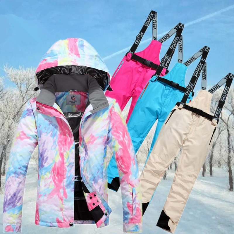 

Winter Ski Jacket+Pant Women Waterproof Snowboard Suits Climbing Snow Female Skiing Clothes Skiing Suit Set Girls