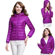 Женский ультра-светильник, пуховик, зимняя куртка на утином пуху, женская тонкая парка с капюшоном и длинным рукавом, пальто на молнии, женский короткий пуховик