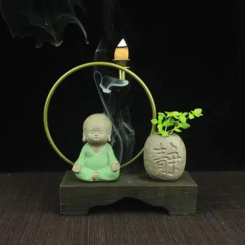 

Lovely Litter Monk Backflow Incense Burner Metal Round Ring Smoke Waterfall Buddhist Incense Burners Retro Home Censer Incense