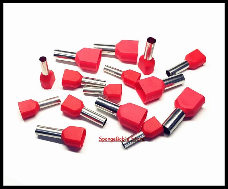 

50PCS/LOT TE4012/6014/10-14/16-14 Red Type Double Pipe Insulated Twin Cord Cold-press Terminal Block Connector Needle End
