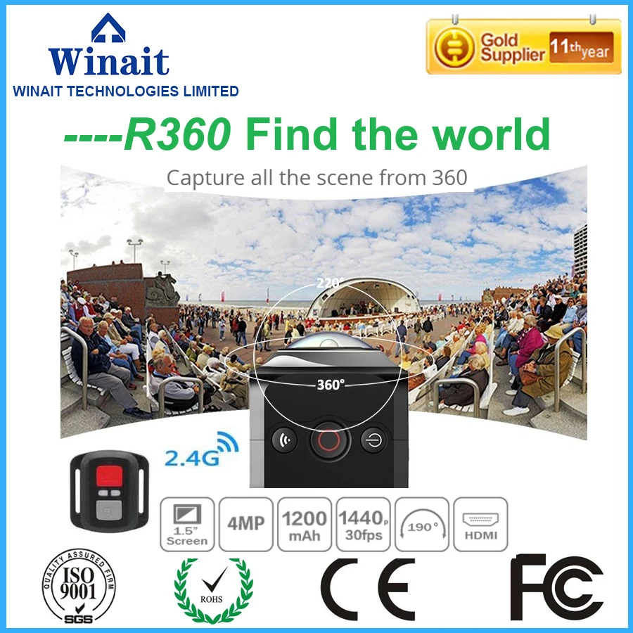 

Photo Max 5 Megapixels R360 Video Camera 20M all-direction remote control 360 Degree VR Sports Action 220 Fish Eyes Lens VR360
