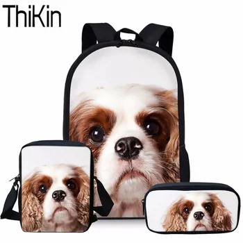 

THIKIN Kids Bag for School Cavalier King Charles Spaniel Dog 3D Printing School Bags Children 3pcs/set Primary Book Bag Satchel