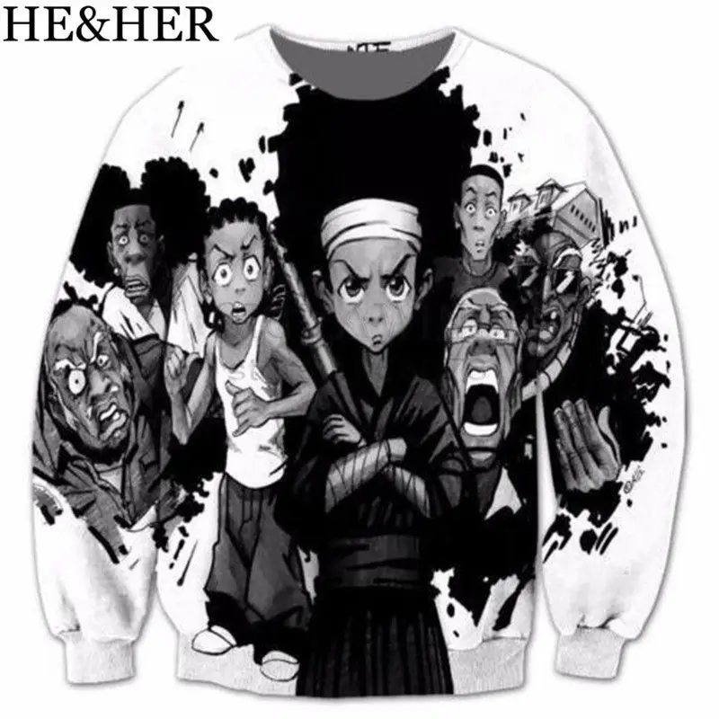 

Hoodie for men/women New Fashion funny cartoon Sweatshirt the Boondocks 3D Printed Long Sleeves Harajuku style streetwear tops
