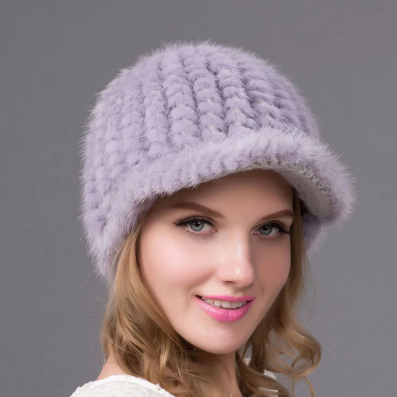 

Women's autumn and winter mink fur caps suede warm hats suede caps knitted lining women's leather hats furball fur hat BZ-09