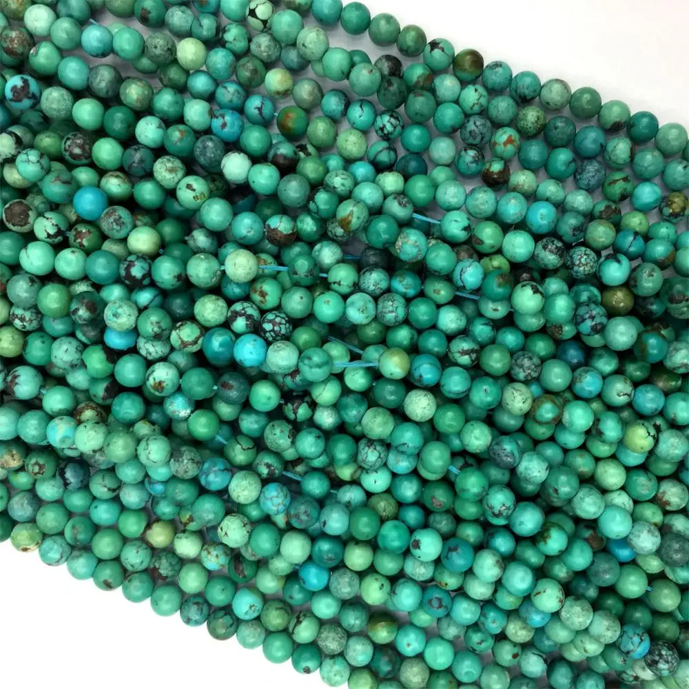 High Quality Natural Blue Green Turquoise Round Loose Stone Beads Fit Jewelry 15" 06060