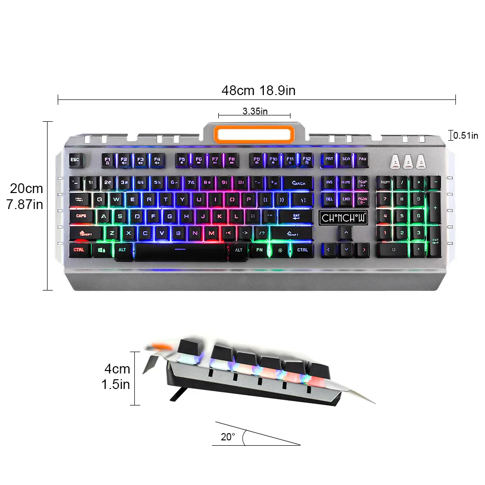 ChonChow, проводная, с подсветкой, освещенные мультимедиа, эргономичная, Usb игровая клавиатура, водонепроницаемая, металлическая рамка, полупрозрачные колпачки, для ПК, ноутбука