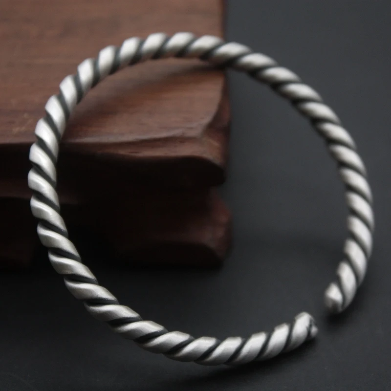 

New Arrival Pure S925 Sterling Silver Bangle Women Twisty Bracelet 55-60mm