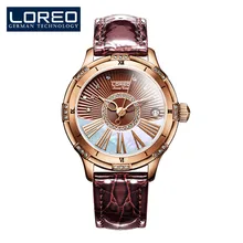 

LOREO Women Mechanical Watch Diamond Design Top Brand Luxury Leather Wristwatch Waterproof Female Automatic Clock Montre Femme