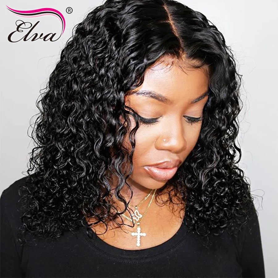 

370 Lace Frontal Wig Deep Part 6" Brazilian Remy Hair Curly Glueless Lace Front Human Hair Wigs Pre Plucked With Baby Hair Elva
