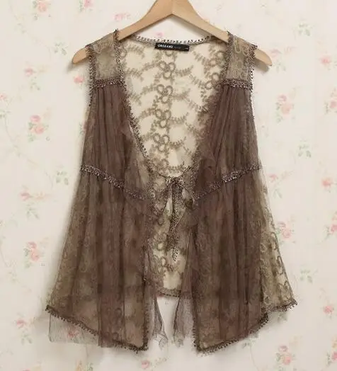 

Vintage Women Lace Crochet Floral Vest Coat Mori Girl Lace Crochet Robe Ropa Mujer Hippie Boho Mori Lolita Vest Top Clothing