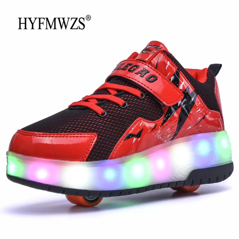 HYFMWZS модный двухколесный светодиодный зарядное устройство Heelys обувь дышащая детская обувь съемные тонкие ролики