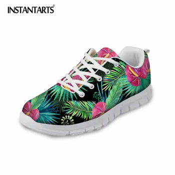 

INSTANTARTS Lightweight Air Mesh Sport Shoes Lady Tropical Plant Printing Breathable Women Running Shoes Outdoor Athletic Shoes