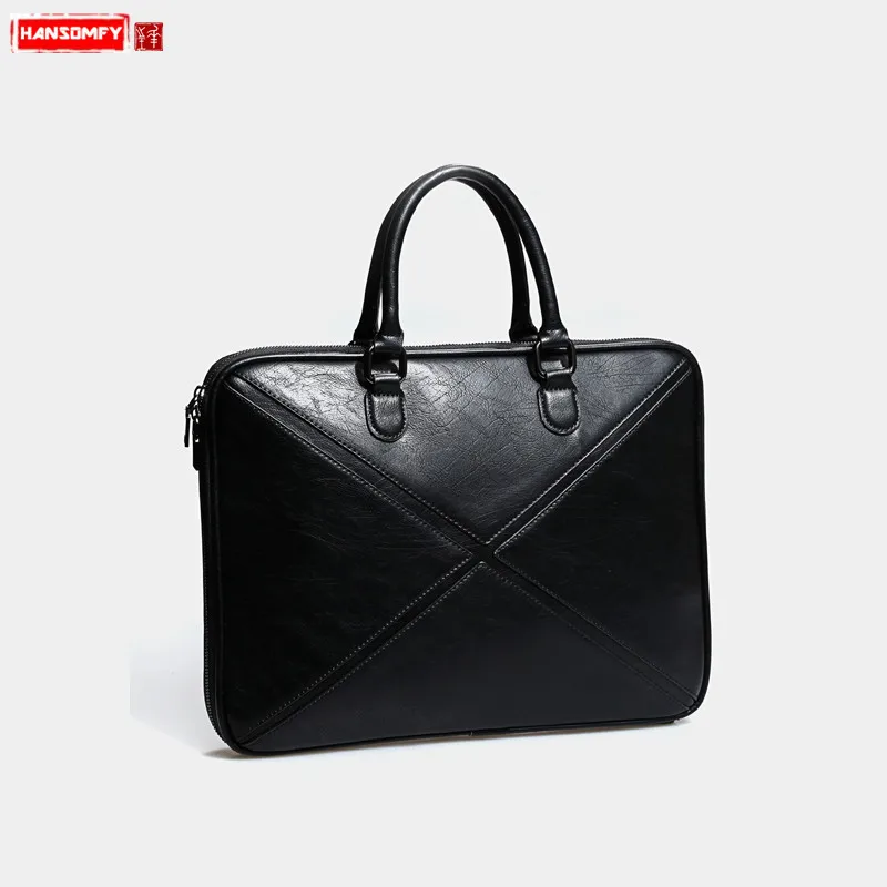 

New Genuine leather men handbags 14" laptop business briefcase male vintage shoulder messenger bags black brown crossbody bag