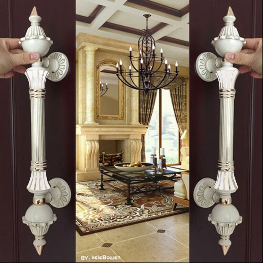 

Europe vinatge ivory white big gate door handle white gold glass wooden door pull handle Top quality Hotel Ktv Office door 550mm