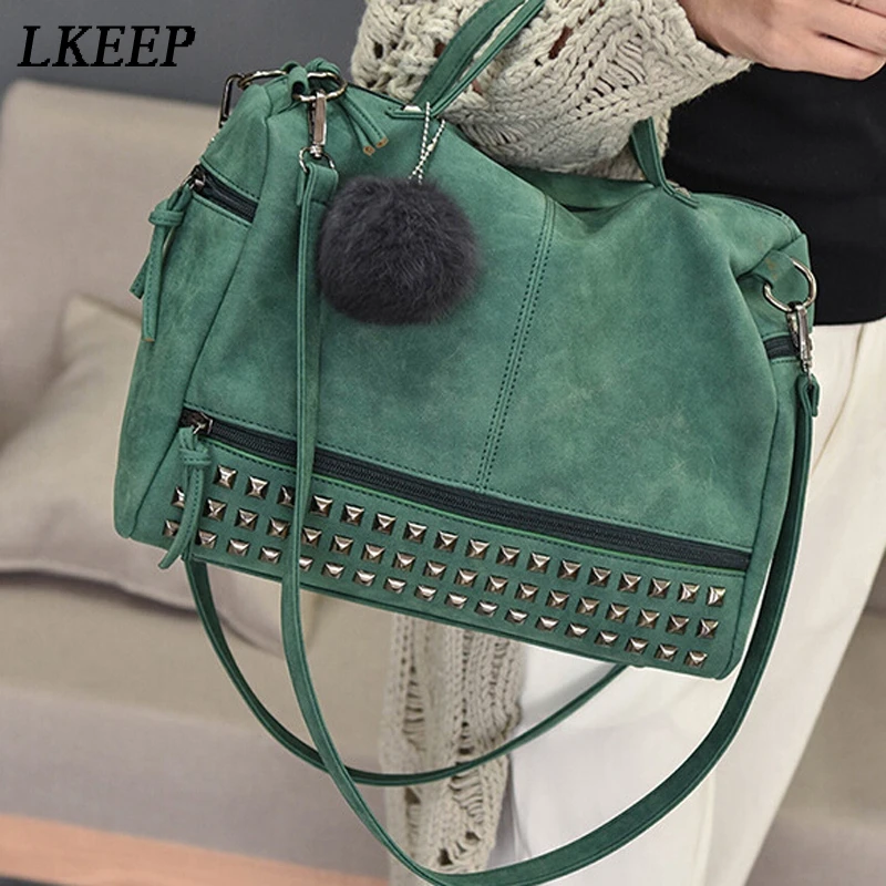 خمر بو الجلود المرأة حقيبة برشام أكبر حقائب سيدات الشعر الكرة حقيبة كتف دراجة نارية Crossbody حقائب للنساء رسول