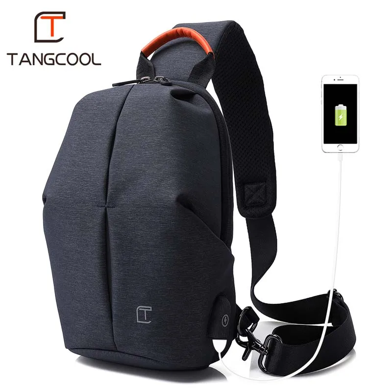 Tangcool модная мужская сумка-мессенджер Мужская зарядка через usb дизайнерская мужская нагрудная сумка пакет Противоугонная сумка через плечо для подростков - Цвет: Синий