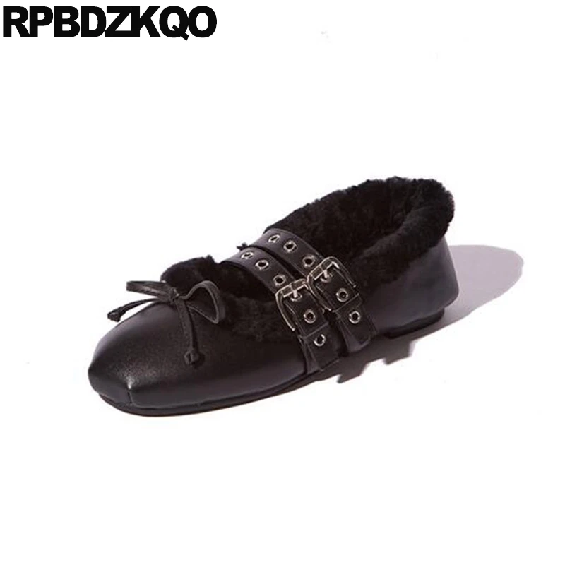 

Ladies Bow Peach Square Toe Beautiful Flats Shoes Fur Women Metal High Quality Slip On Genuine Leather 2021 Fashion Latest Drop