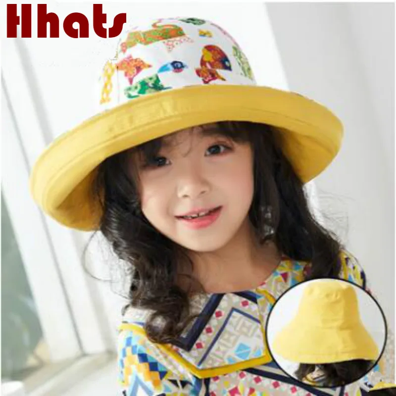

Kids Reversible Sun Hat Cap Two Side Wear Cotton Floral Bucket Hat Children Girl Summer Beach Panama Outdoor Sunscreen Sunhat