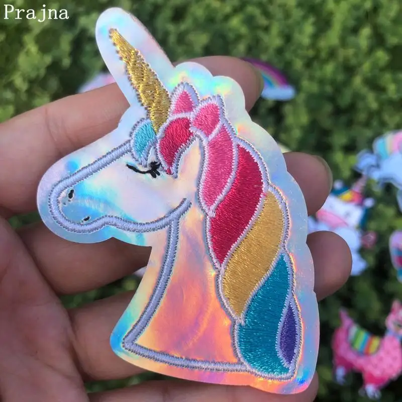 

Prajna Colorful Unicorn Patches Rainbow Stripe On Clothes Embroidered Iron On Patches On Clothes DIY For Kids T-shirts Clothing