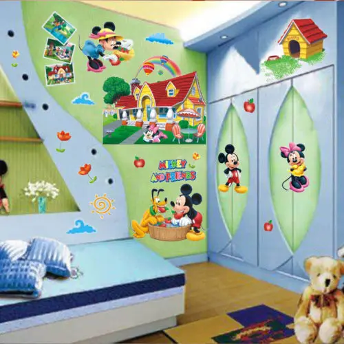 Поп 3D Микки Маус клабхаус наклейки на стену Дети Спальня Декор Наклейка Фреска - Цвет: Многоцветный