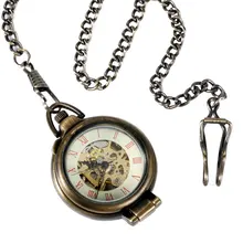 Steampunk Trendy Fob Mechanical Pocket Watch Hand Winding Bronze Vintage Standing Case Skeleton Pendant Men Women Xmas Gift Hour