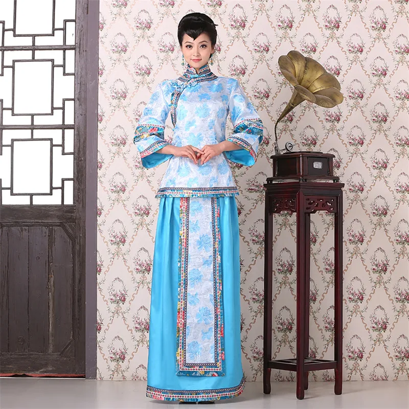 

Women Traditional Chinese Style Married bridesmaid Clothing Dress Costume Qing Dynasty Gege Cosplay Dress One Sets Top+Dress