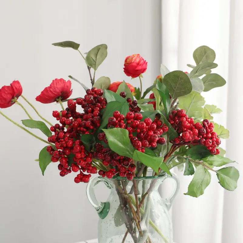 

New Artificial Silk Flower Berry Branch Fake Plant American Shooting Prop Fake Flower Fruit Home Decoration Single Happy Berry
