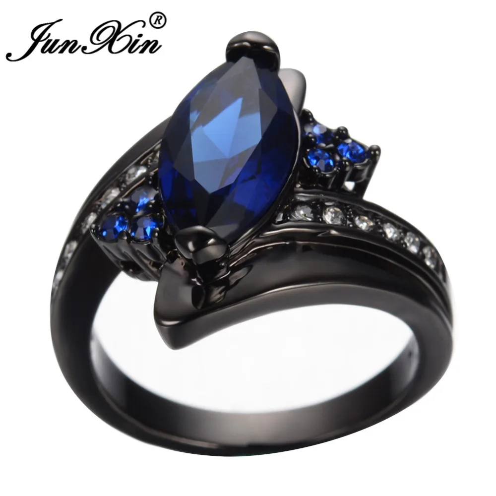JUNXIN синий черный золото заполнены CZ с белым ювелирные изделия из кристаллов кольца для женщин и мужчин дружба Свадебная вечерин
