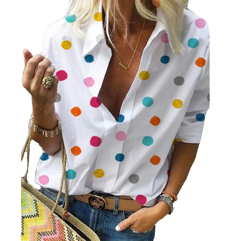 

2019 Autumn Womens Tops and Blouses Polka Dot Print V-neck Long Sleeve Shirt Women Blusas Mulher Elegantes V-neck Plus Size Tops