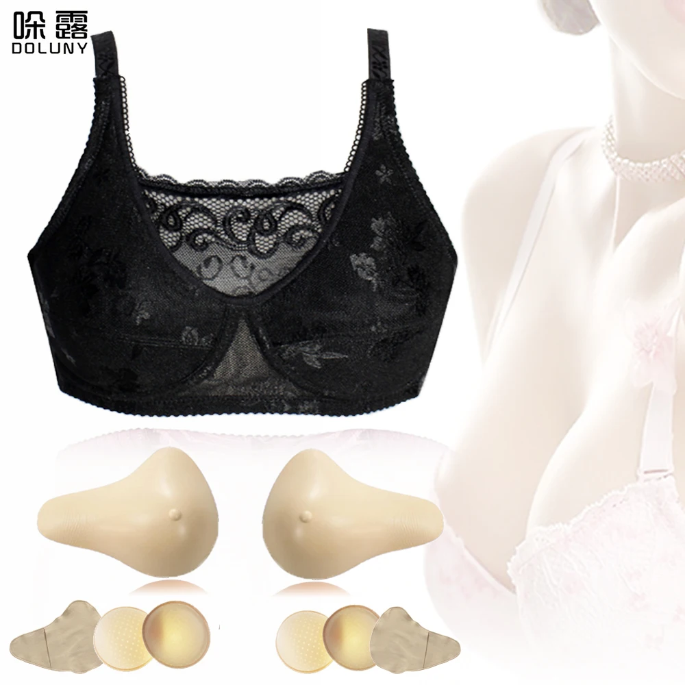 

Silicone Breast Protheses Black Mastectomy Bra no Steel Ring Postoperative Protective Cover Chest Pad Lightweight Fake Breast D3