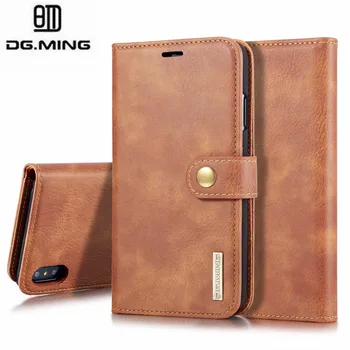 

DG Ming Cowhide Leather Card Slots Wallet Magnetic Detachable Case Cover for iPhone XS MAX