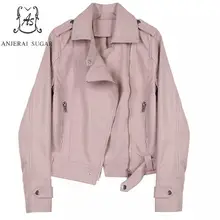 Весенняя куртка из искусственной кожи женская розовая черная сексуальная тонкая мотоциклетная куртка на молнии с отложным воротником женское короткое пальто из искусственной кожи