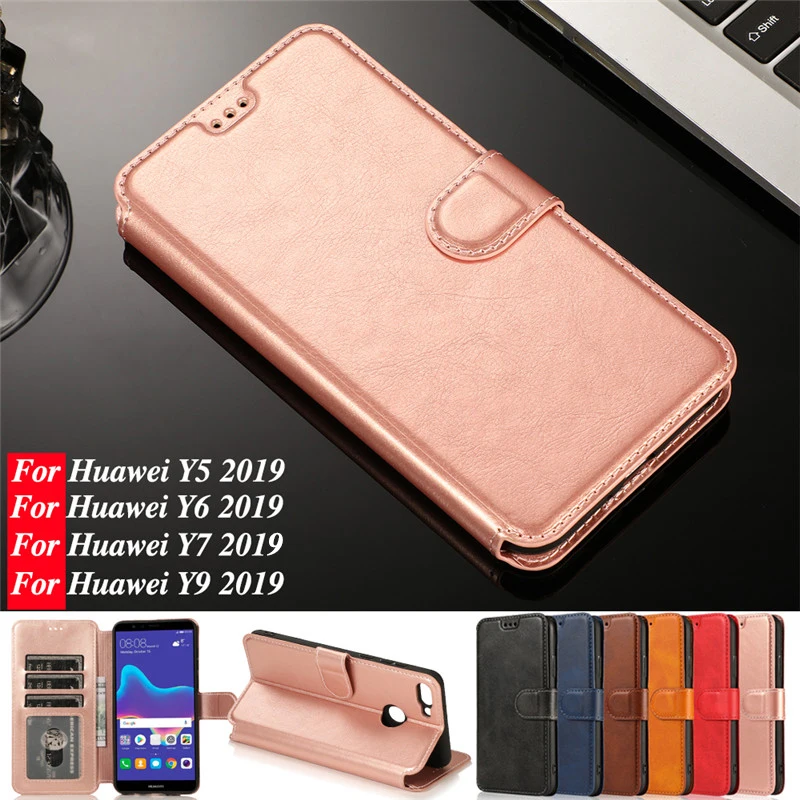 Кожаный чехол для Huawei Y6 2019 Винтажный телефона Y7 флип подставка кошелек карт Hoesje Y9