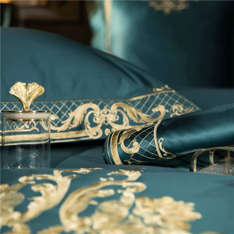 Waliicorners Egypt Cotton European Classics Bedding Set Gold Embroidery Duvet cover Bed Sheet Pillowcases Queen King size 4/6/7Pc 15 6O5A7627
