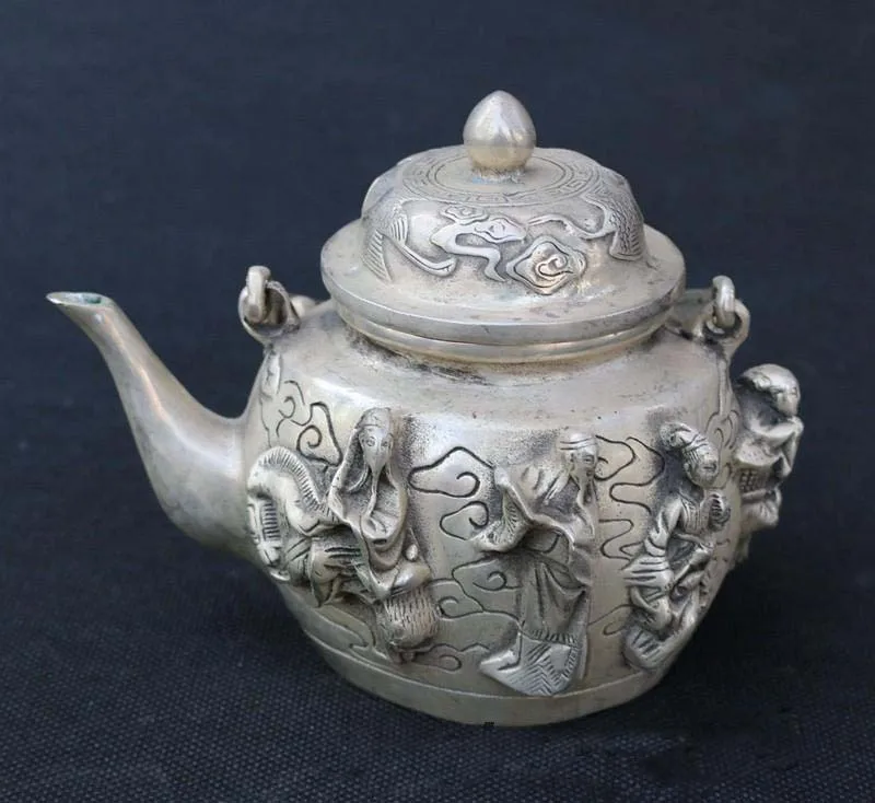 

Marked Chinese Silver Eight Immortals 8 Immortals Wine Pot Flagon Kettle Statue