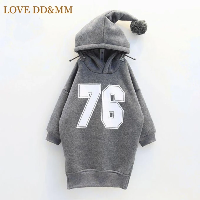 LOVE DD& MM/Одежда для девочек; пальто; Новинка г.; детская длинная куртка с капюшоном и надписью; повседневное плотное платье - Цвет: Серый