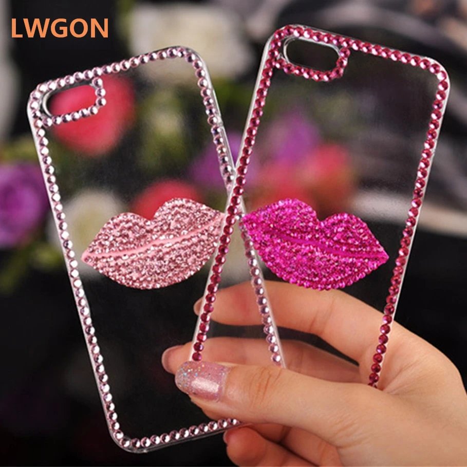 

Case For VIVO V3 Max V5 Lite Plus V5s V7 Plus V9 Youth, Luxury Bling Daimond Rose Red Pink Lip Lovely Case For VIVO V11 Pro V11i