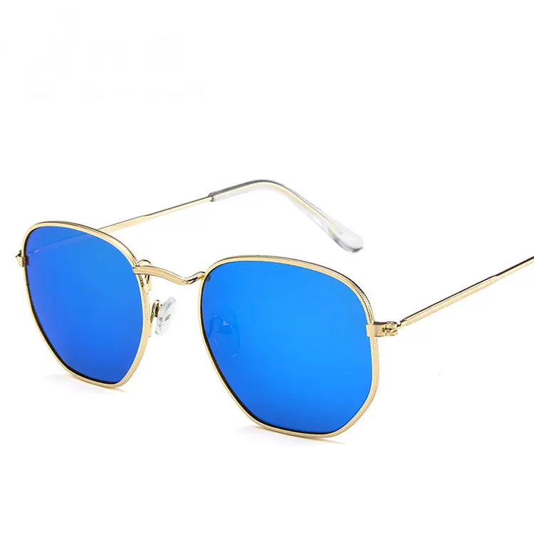 Men Hexagonal Flat Lenses Aviation Sunglasses Brand Designer New Vintage Women 