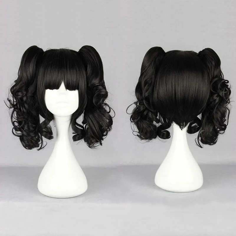 new 35cm short curly black cosplay wig ponytail for women cheap