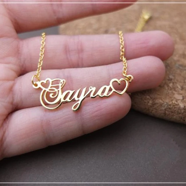 Handmade Personalized Cursive Name Plate Pendant with Tiny Heart