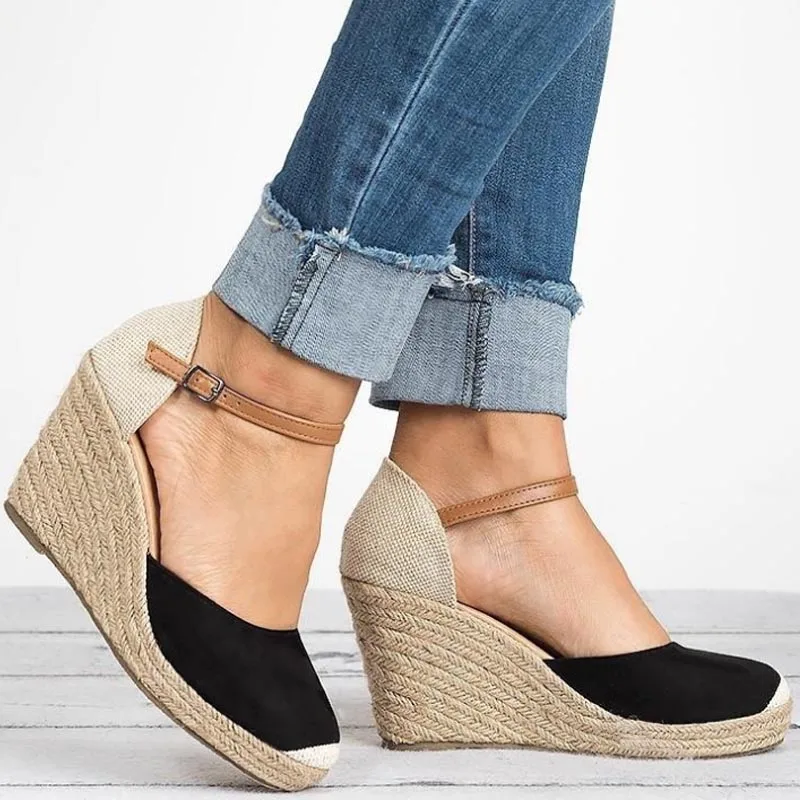 

Stan Shark Platform Wedges Sandals 2019 Cover Heel Flock Gladiator Buckle Strap Mixed Colors Summer Shoes Women Sandals