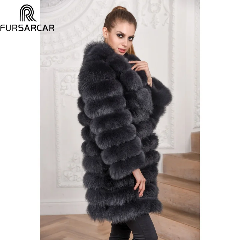 FURSARCAR Новое натуральное пальто из натурального Лисьего меха для женщин из натурального меха женская уличная куртка настраиваемая Толстая длинная шуба
