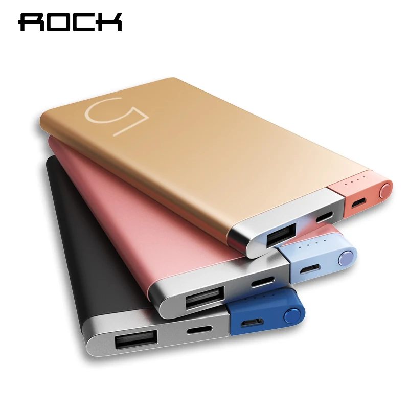 ROCK Power Bank 5000Mah Portable Charger Dual Input Ports Powerbank
External Battery for iPhone Samsung Xiaomi Metal Alloy