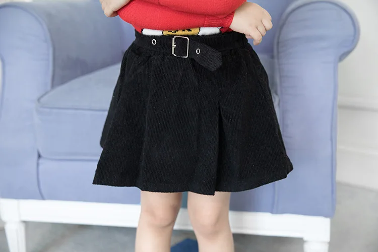 Зимняя юбка с поясом для девочек; цвет бордовый, черный; однотонная модная юбка трапециевидной формы для девочек; милые повседневные юбки принцессы