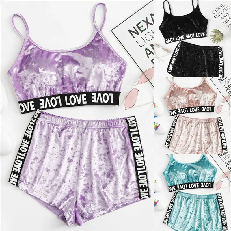 velvet pajama short set