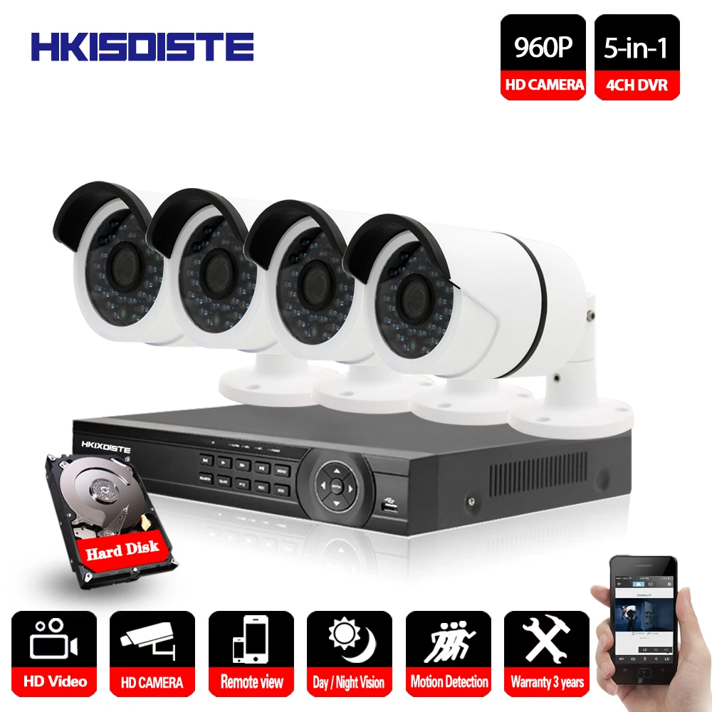 

4CH CCTV System 960P HDMI AHD 4CH DVR 4PCS 1.3 MP IR Outdoor Security Camera Camera Surveillance System 960P ahd dvr