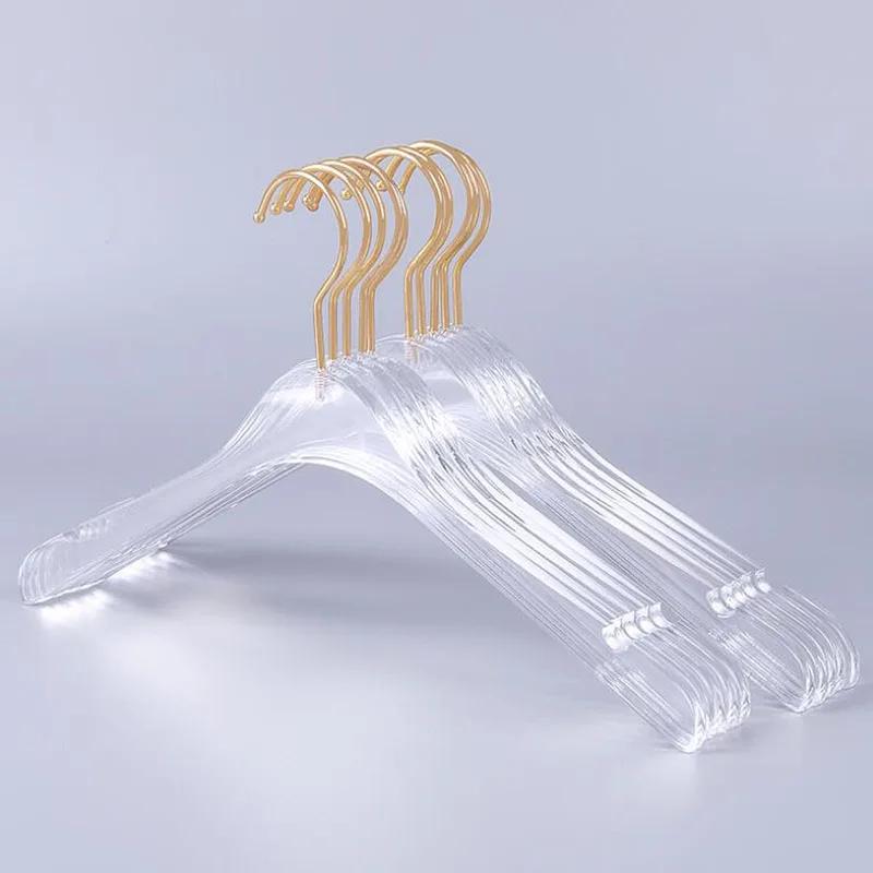 10 Pcs Top Grade Clear Acrylic Crystal Clothes Suits Hanger with Gold Hook, Transparent Acrylic Pants Hangers with Gold Clips