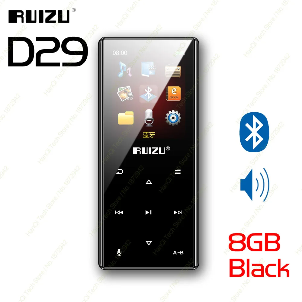 RUIZU D29 Bluetooth MP3 Player Portable Audio 8GB Music Player With Built-in Speaker Support FM,Recording,E-Book,Clock,Pedometer 